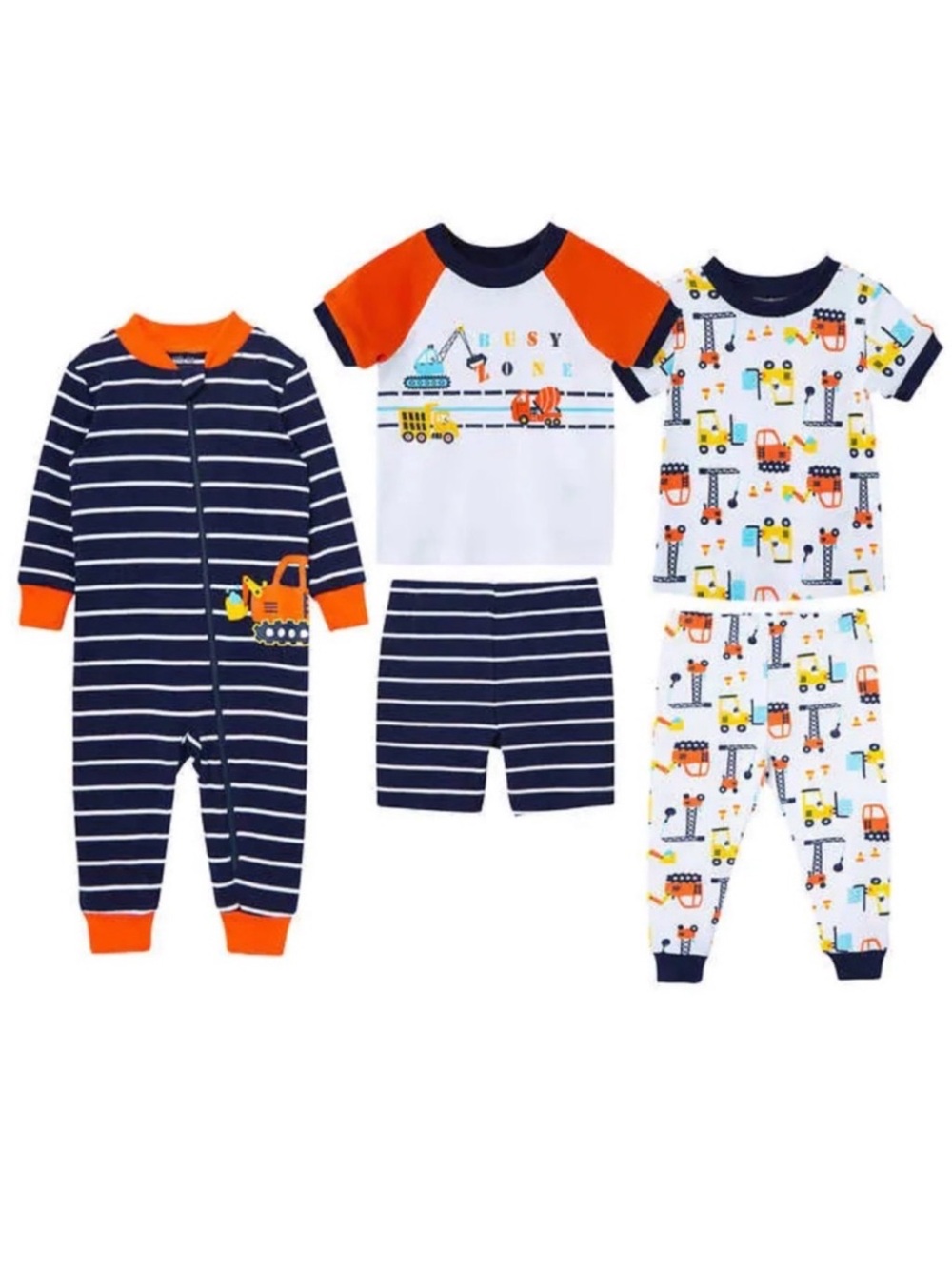 NWT Little Me Kids 5-piece Cotton Pajama Set BLUE ORANGE WHITE - size 2T comfy